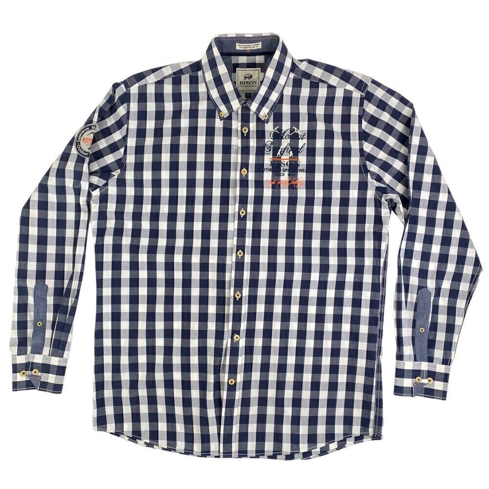 BISON Mens Mount Sanford Plaid Outdoor Checkered Button Down Polo Shirt
